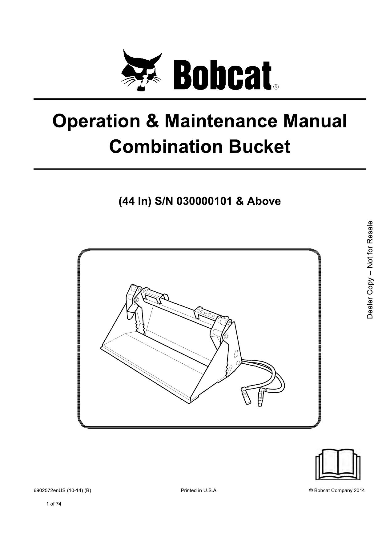 Combination Bucket Operation & Maintenance Manual Bobcat